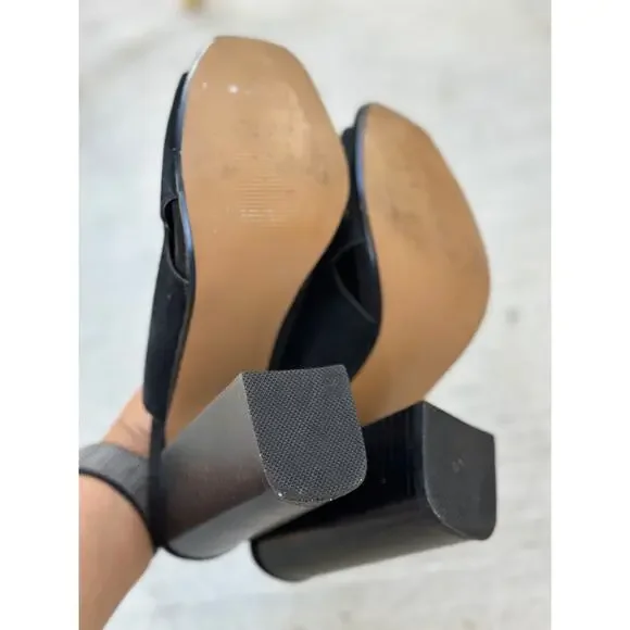 Steve Madden Women’s 9M Kristal Black Leather Suede Slip On Sandals Chunky Heels - Picture 6 of 8